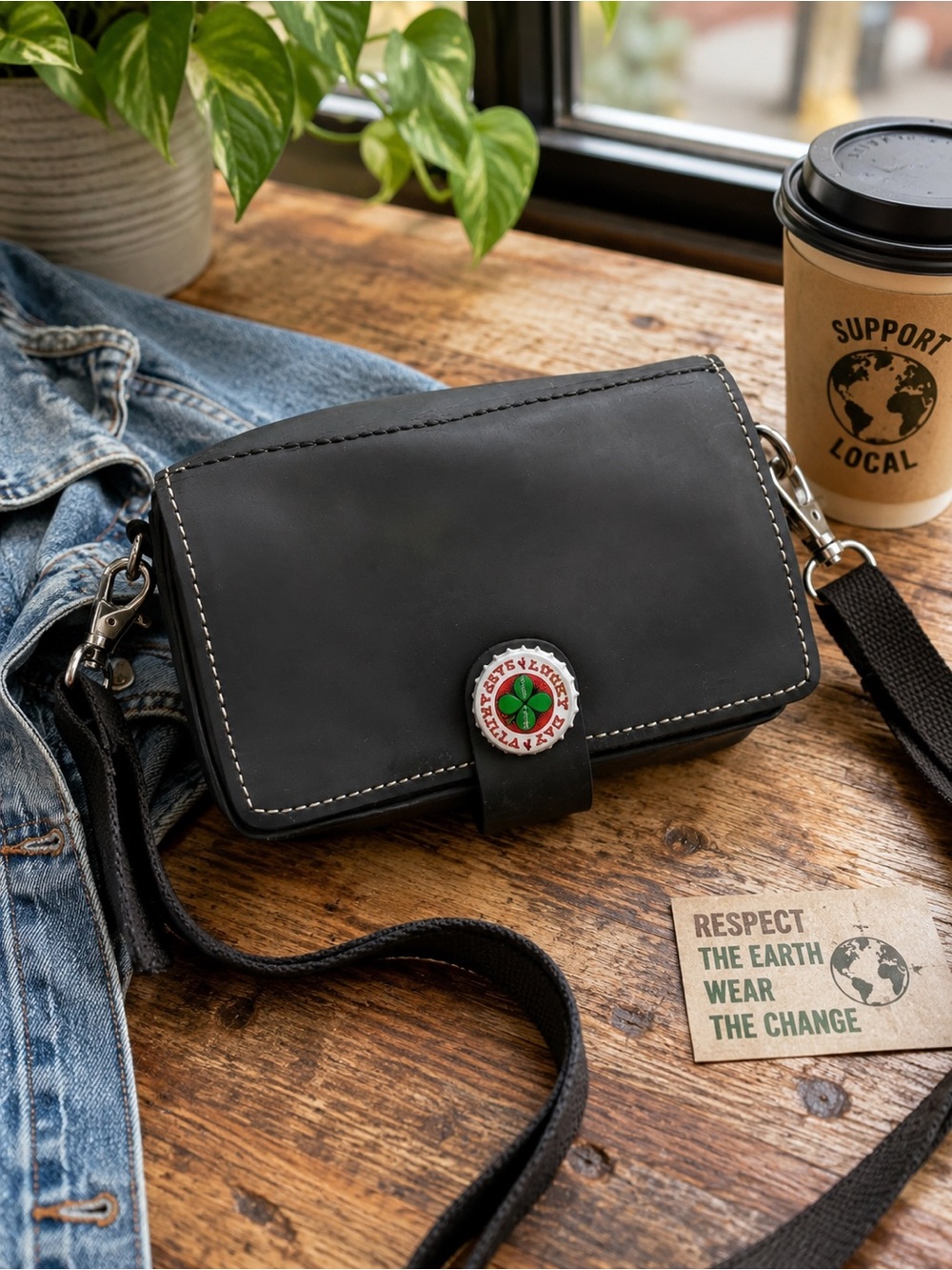 Vintage‎ Little Earth Recycled Rubber Crossbody Bag Bottle Cap Closure